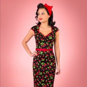 Pinup Couture Natasha Black Cherry Wiggle Dress | Medium